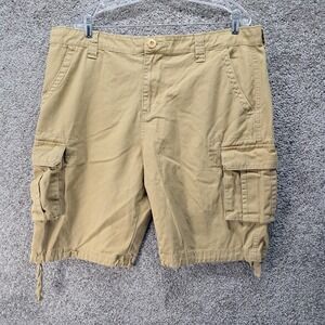 Mustway Mens Tan Khaki Cargo Shorts Size 38 Cotton Utility Multi-Pocket Tactical